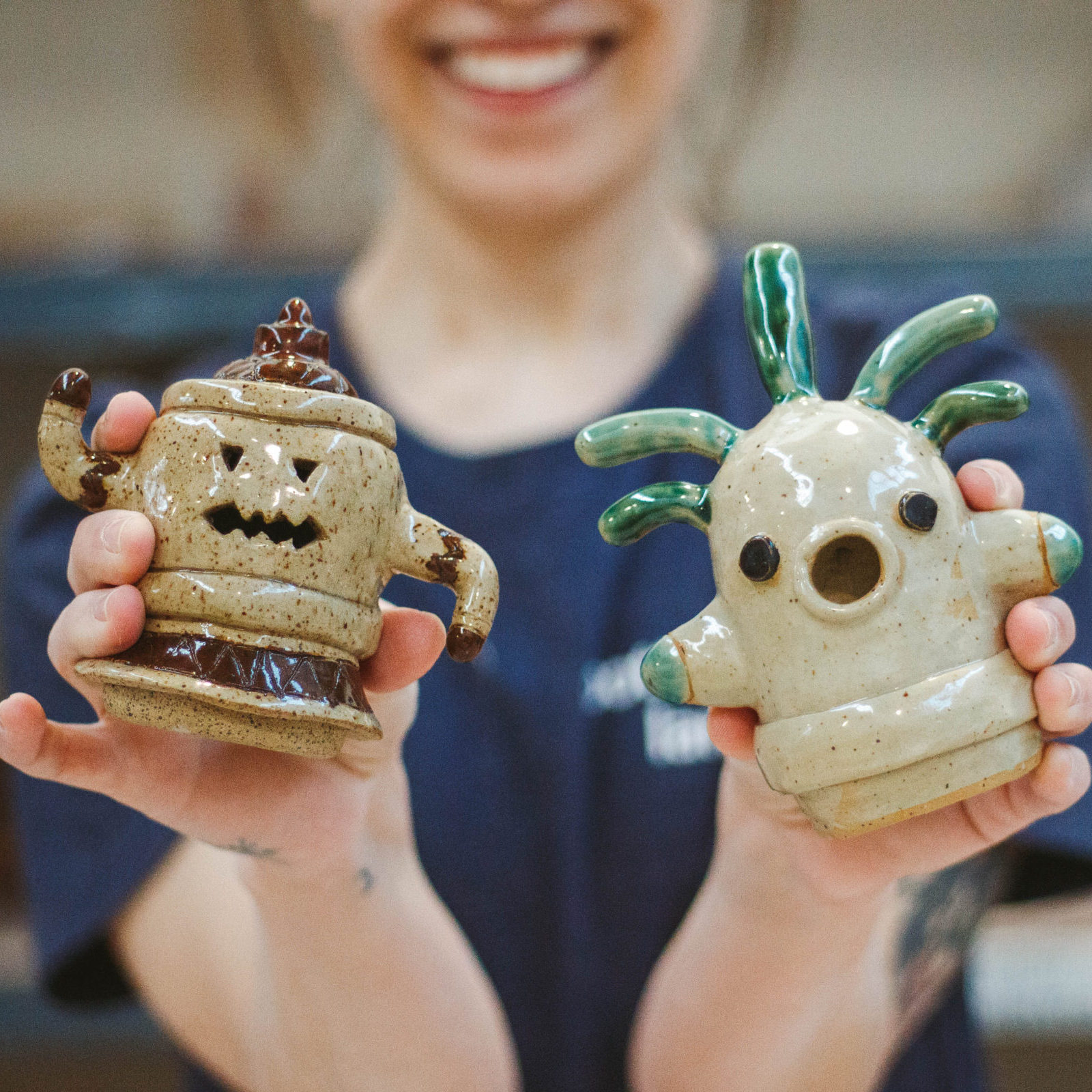 Two fun monsters made out of pottery