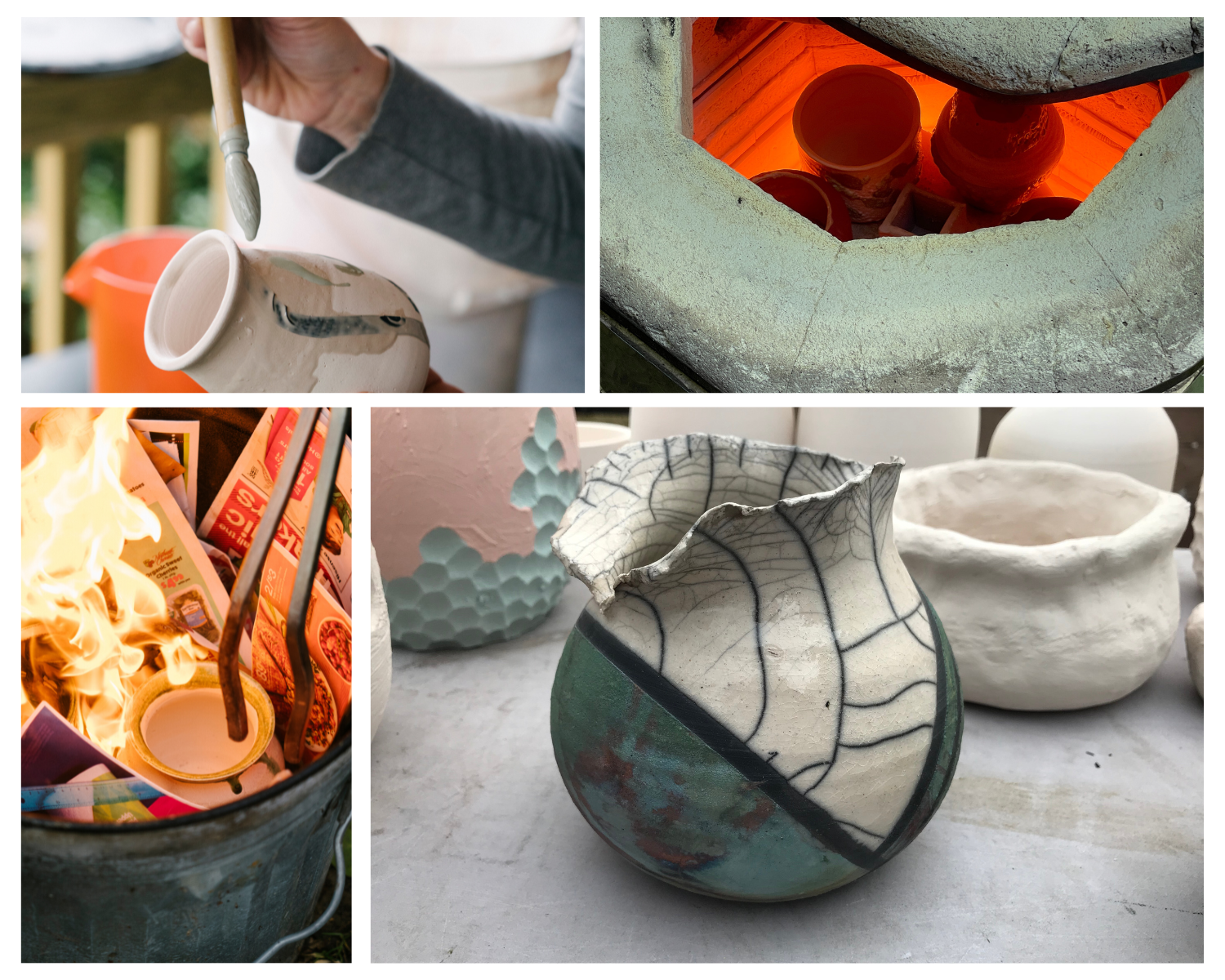 Girl spinning clay on pottery wheel